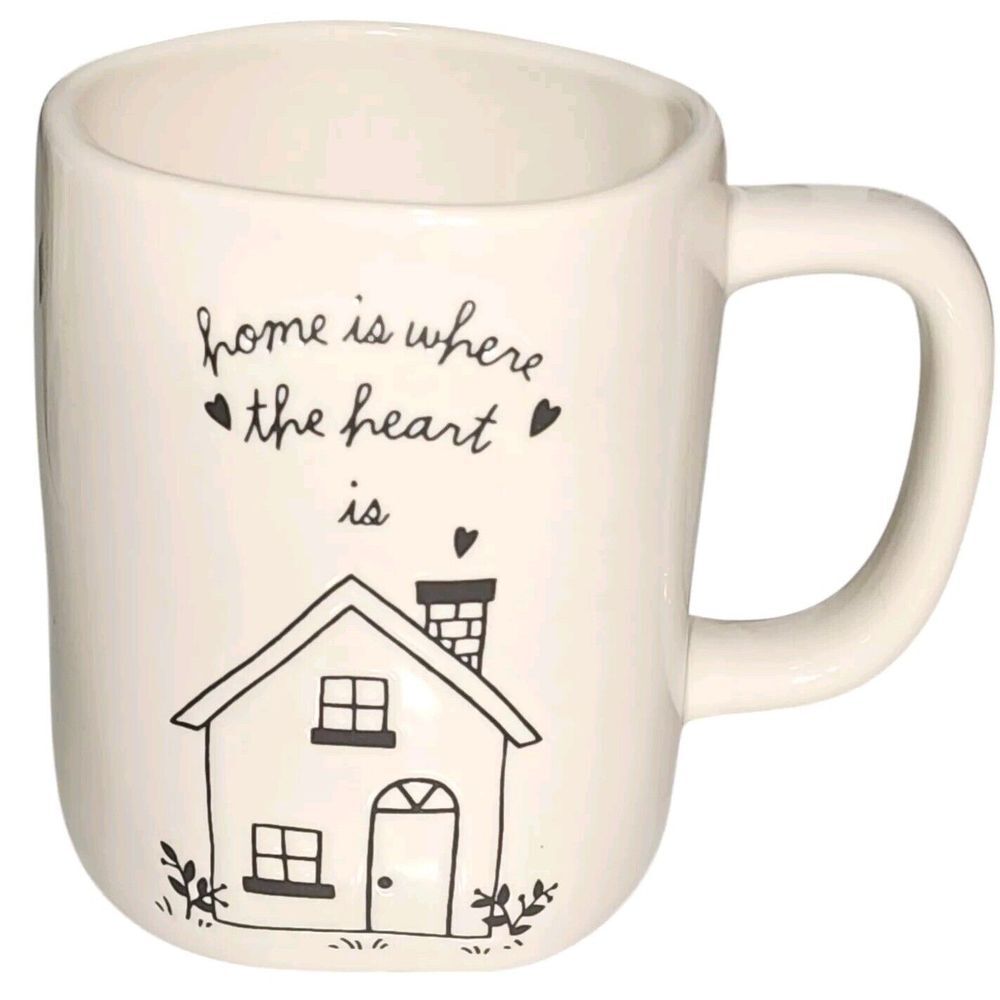 Rae‎ Dunn Embossed Ceramic Coffee Mug Home Is Where The Heart Is 16oz Ivory